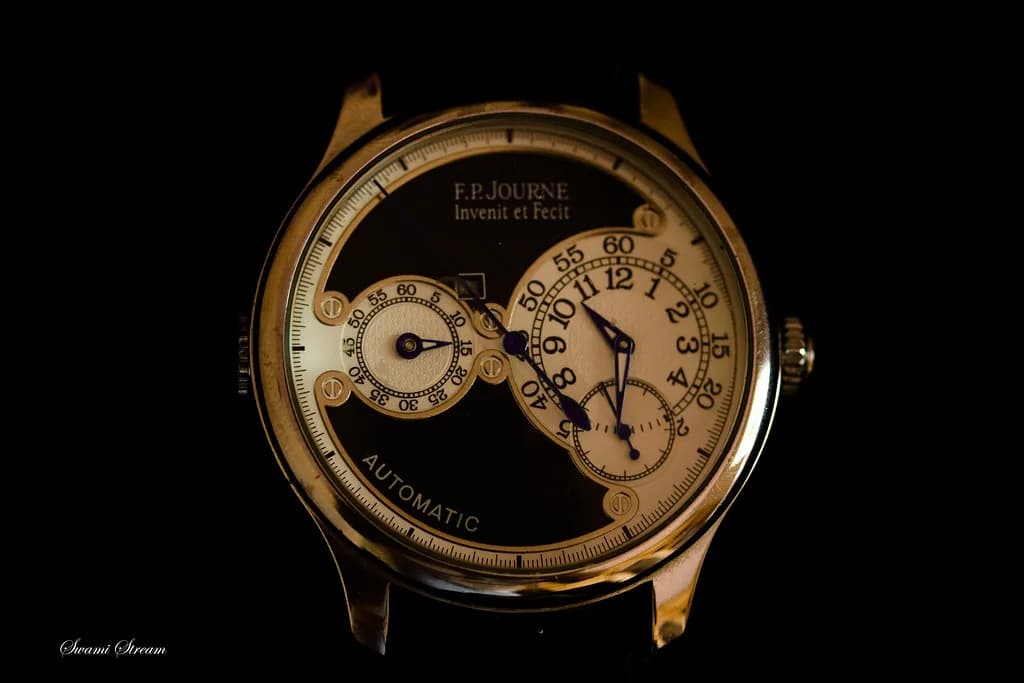 F.P. Journe wristwatch, macro dial detail, gold case